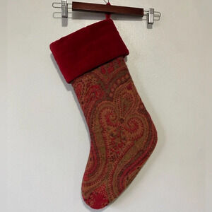 POTTERY BARN Elegant Christmas Stockings Red Paisley Jacquard Velvet